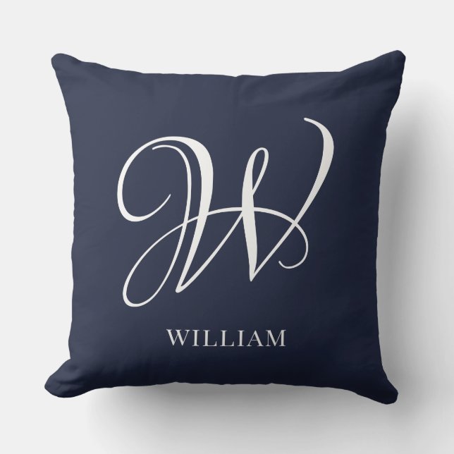 Initial Personalized Elegant Navy Blue Monogram  Throw Pillow (Front)