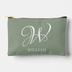 Initial Personalized Elegant Sage Green Monogram  Accessory Pouch