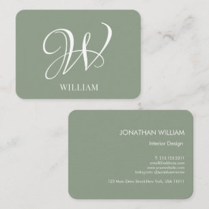 Initial Personalized Elegant Sage Green Monogram Business Card