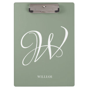 Initial Personalized Elegant Sage Green Monogram Clipboard