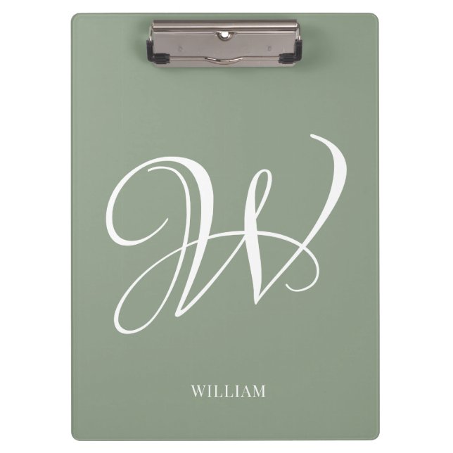 Initial Personalized Elegant Sage Green Monogram  Clipboard (Front)