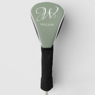 Initial Personalized Elegant Sage Green Monogram  Golf Head Cover