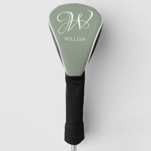Initial Personalized Elegant Sage Green Monogram  Golf Head Cover (Front)