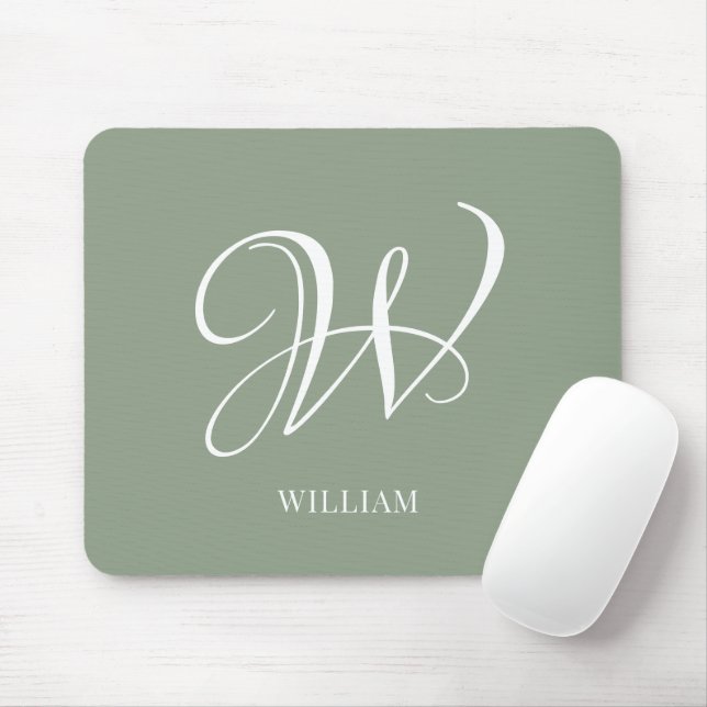 Initial Personalized Elegant Sage Green Monogram  Mouse Pad (With Mouse)