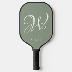 Initial Personalized Elegant Sage Green Monogram  Pickleball Paddle