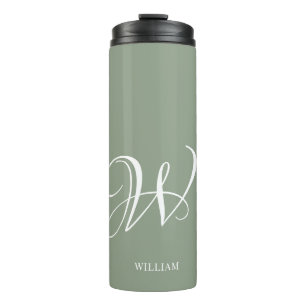 Initial Personalized Elegant Sage Green Monogram  Thermal Tumbler