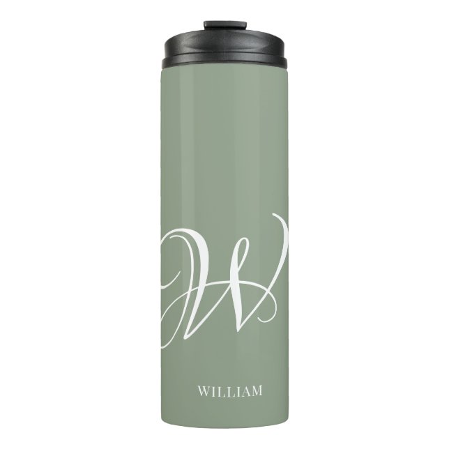 Initial Personalized Elegant Sage Green Monogram  Thermal Tumbler (Front)