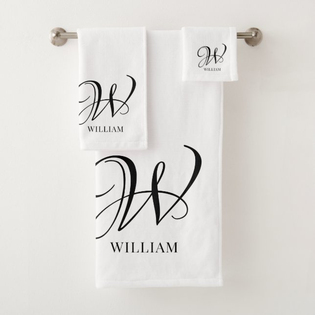 Initial Personalized Elegant White Monogram  Bath Towel Set (Insitu)