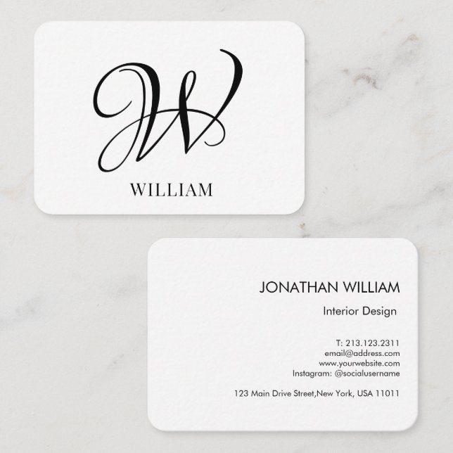 Initial Personalized Elegant White Monogram  Business Card (Front/Back)