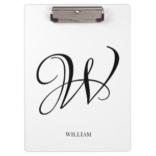 Initial Personalized Elegant White Monogram Clipboard