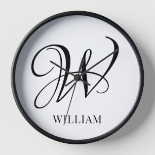 Initial Personalized Elegant White Monogram  Clock