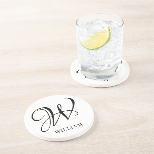 Initial Personalized Elegant White Monogram Coaster