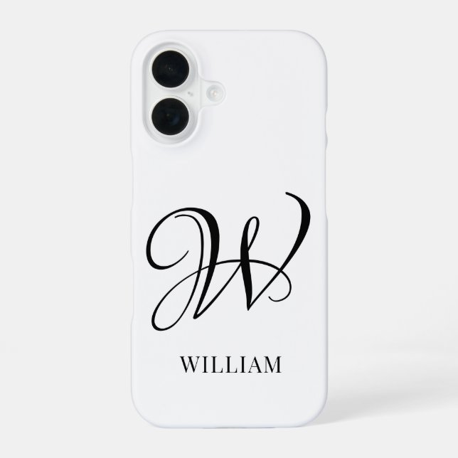 Initial Personalized Elegant White Monogram  iPhone 16 Case (Back)