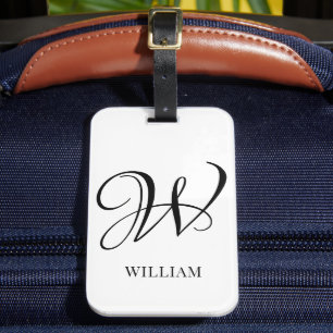 Initial Personalized Elegant White Monogram Luggage Tag