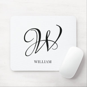 Initial Personalized Elegant White Monogram  Mouse Pad