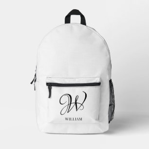 Initial Personalized Elegant White Monogram  Printed Backpack
