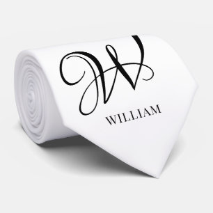 Initial Personalized Elegant White Monogram  Tie