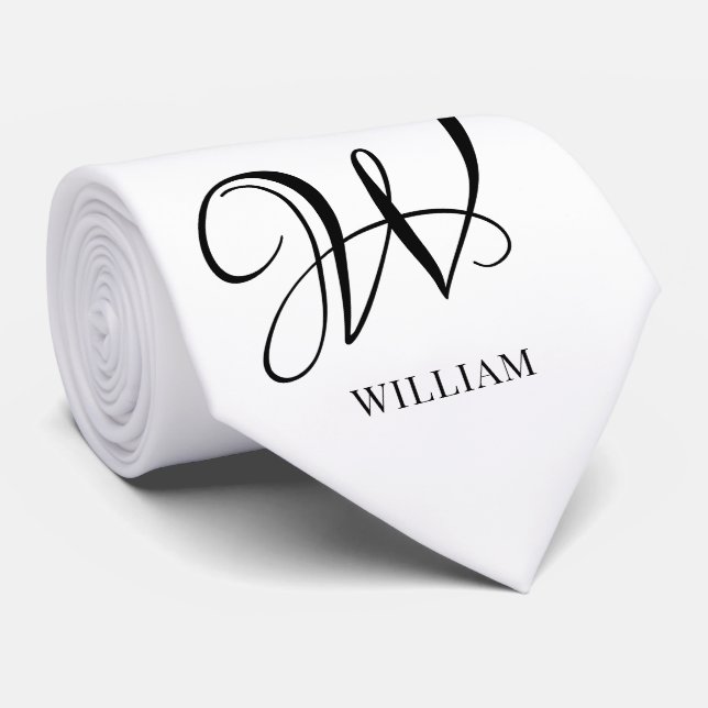 Initial Personalized Elegant White Monogram  Tie (Rolled)