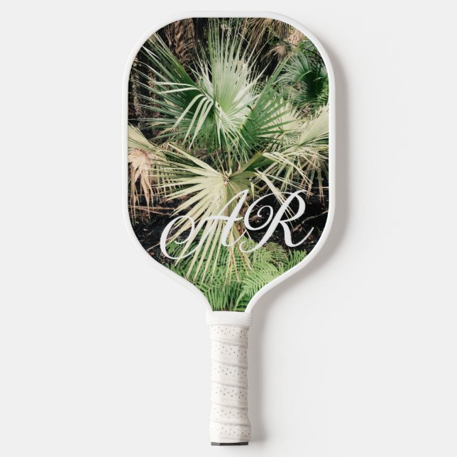 Initial Personalized Palm Tree Pickleball Racket Paddle (Front)