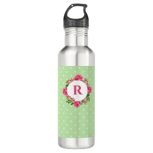 Initial Pink Rose Red White Petunia Polka Dots 710 Ml Water Bottle