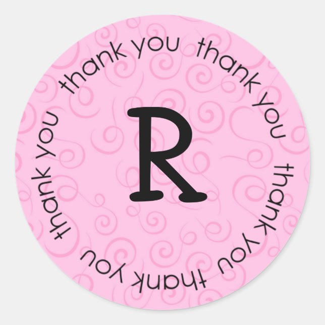 Initial pink swirl thank you sticker (#LABL 005) (Front)