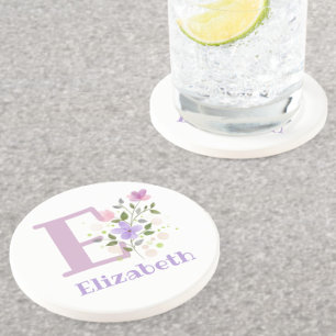 Initial Plus Name & Flowers Design Coaster