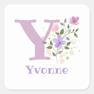 Initial Plus Name & Flowers Design Square Sticker