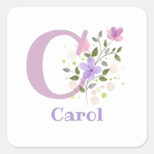 Initial Plus Name & Flowers Design Square Sticker