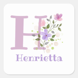 Initial Plus Name Henrietta & Flowers Design Square Sticker