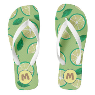 Initial Pretty retro Lemon l Greenery pattern Flip Flops