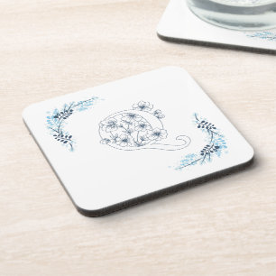 Initial "Q" Blue Monogram Calm Floral Coaster