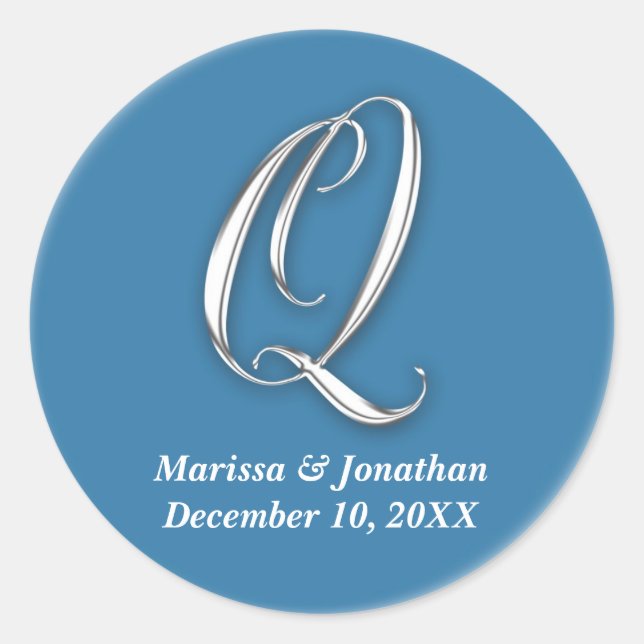Initial Q blue monogram custom name favour seal (Front)