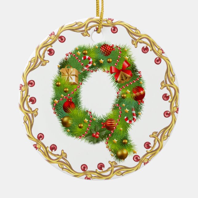 initial  Q monogrammed christmas ornament - circle (Front)