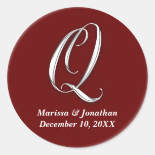 Initial Q wine red monogram custom name favour sea Classic Round Sticker