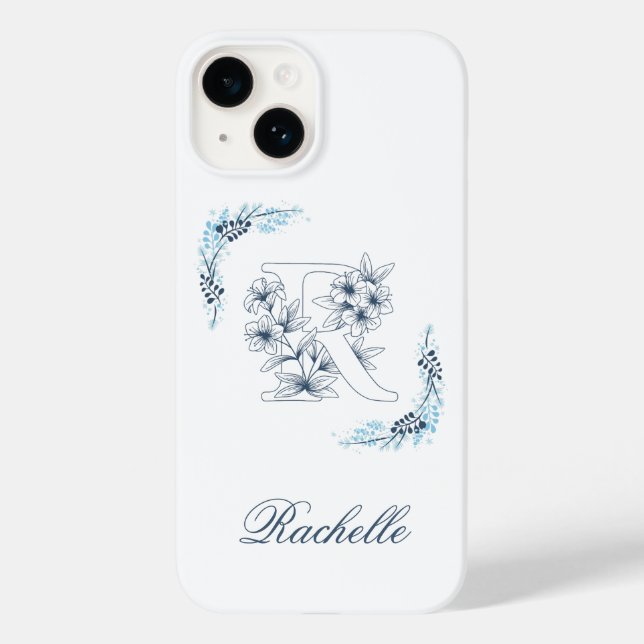 Initial "R" Blue Monogram Calm Floral Case-Mate iPhone Case (Back)