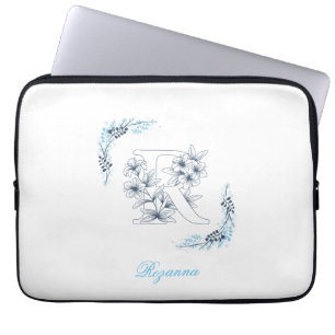 Initial "R" Blue Monogram Calm Floral Laptop Sleeve