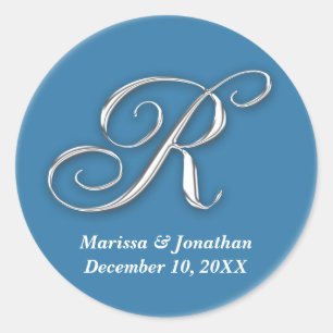 Initial R blue monogram custom name favour seal