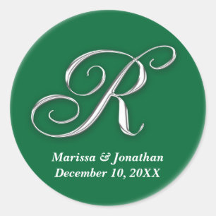 Initial R green monogram custom name favour seal