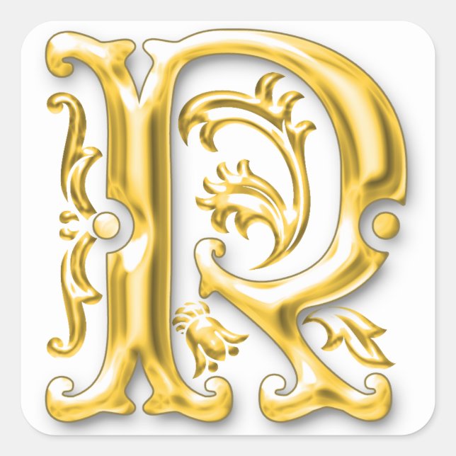 Initial R Monogram  Sticker in Gold (Front)
