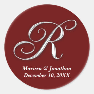 Initial R wine red monogram custom name favour sea Classic Round Sticker