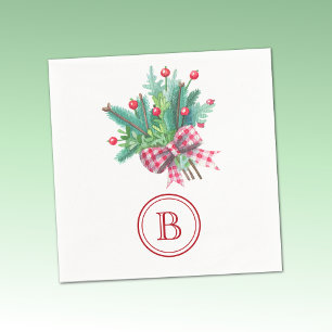 Initial, Red & Green Christmas Bouquet Party Paper Napkin