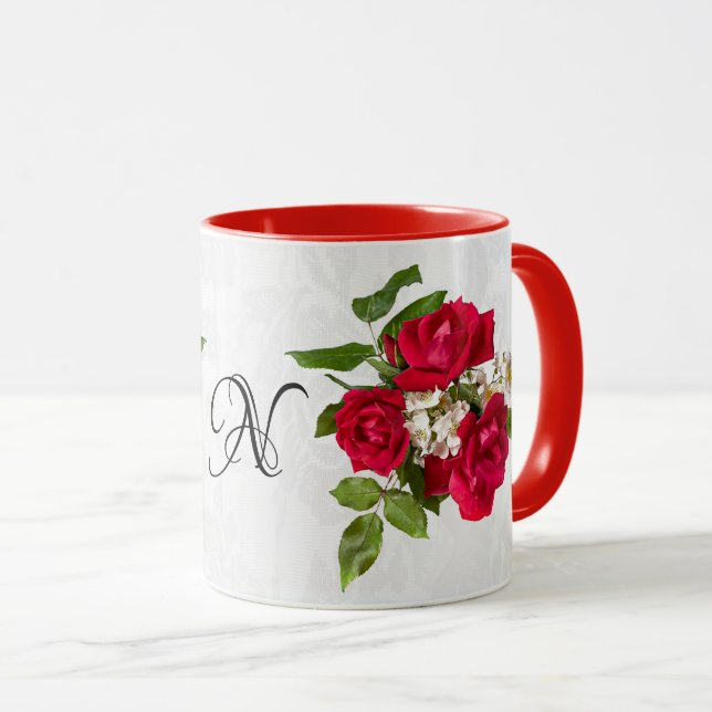 Initial Red Rose Bouquet Floral Photography Mug (Front Right)