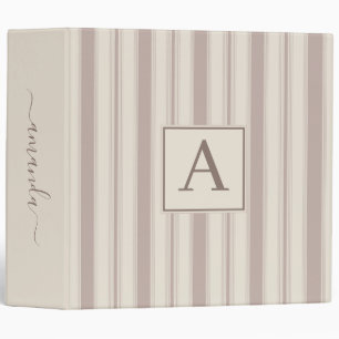 Initial Rustic Farmhouse Striped Beige & Taupe Binder