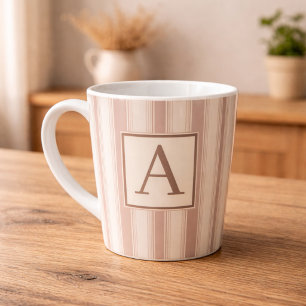 Initial Rustic Farmhouse Striped Beige & Taupe Latte Mug