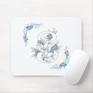 Initial "S" Blue Monogram Calm Floral Mouse Pad