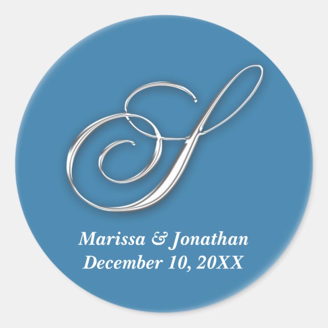 Initial S blue monogram custom name favour seal (Front)