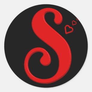 Initial S Monogram Capital Letter Name S with Red  Classic Round Sticker