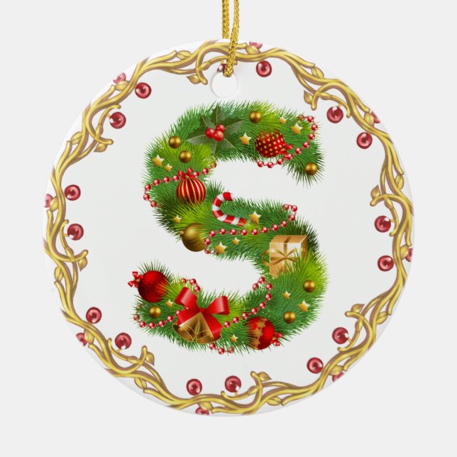initial S monogrammed christmas ornament - circle (Front)