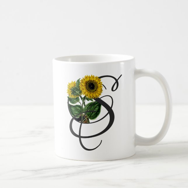 Initial S, Vintage Sunflower Coffee Mug (Right)