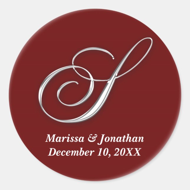Initial S wine red monogram custom name favour sea Classic Round Sticker (Front)